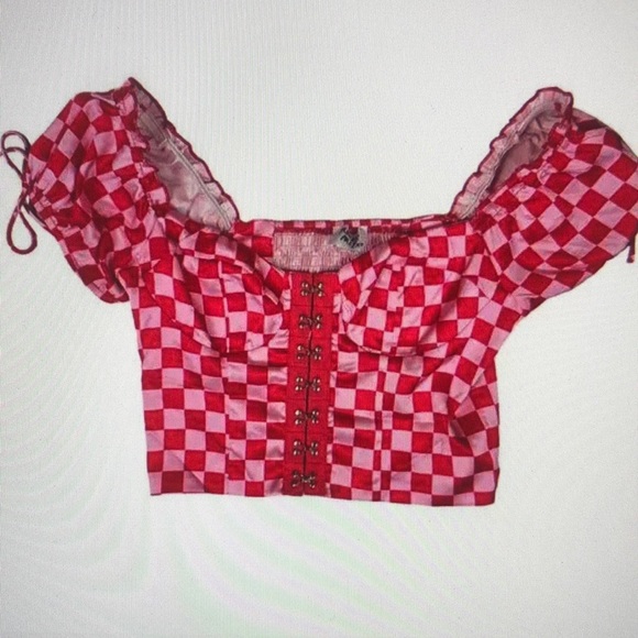 Princess Polly Red Checkered Blouse - Picture 1 of 4